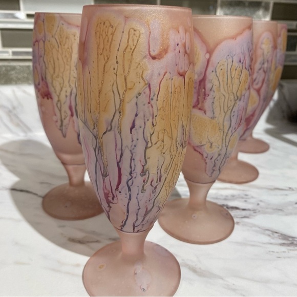 Vintage Hebron Phoenician wine glasses water goblets hand blown hand painted - Picture 4 of 7